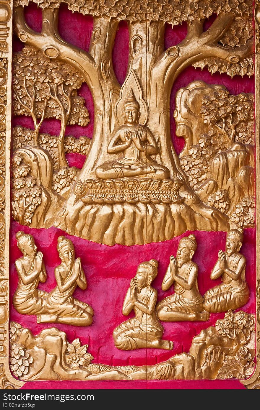 The wood sarve on the door in thai temple