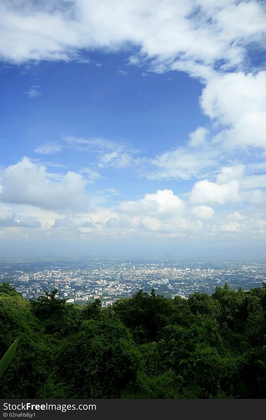 Bird eye view of Chiangmai city in Thailand