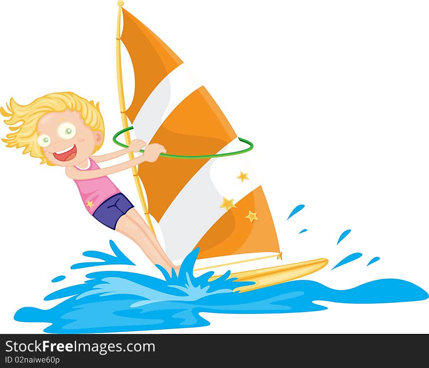 A Girl Sailing On Water