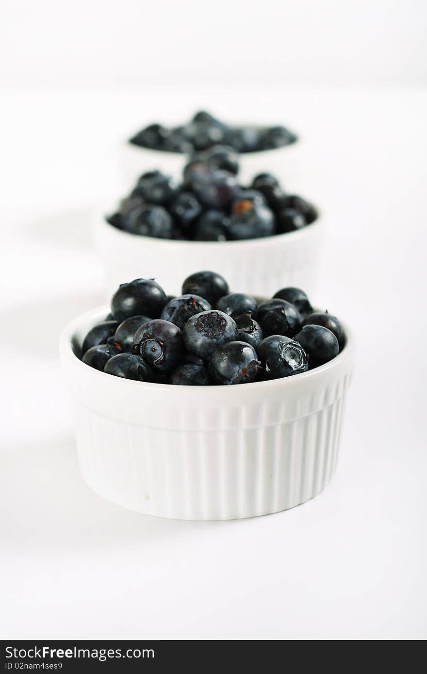 Organic blueberries in a line