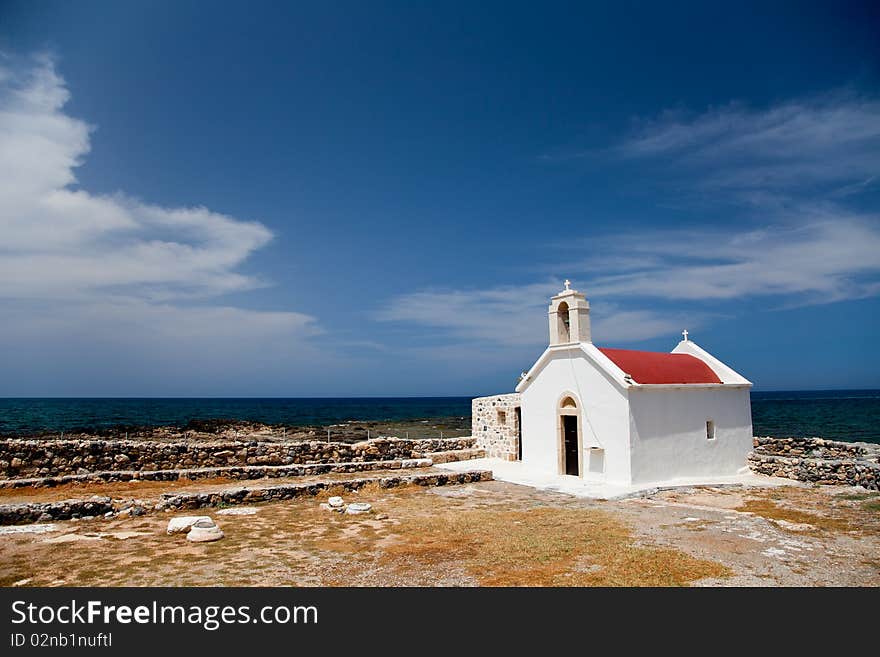 Greek small white church at the seaside. Greek small white church at the seaside