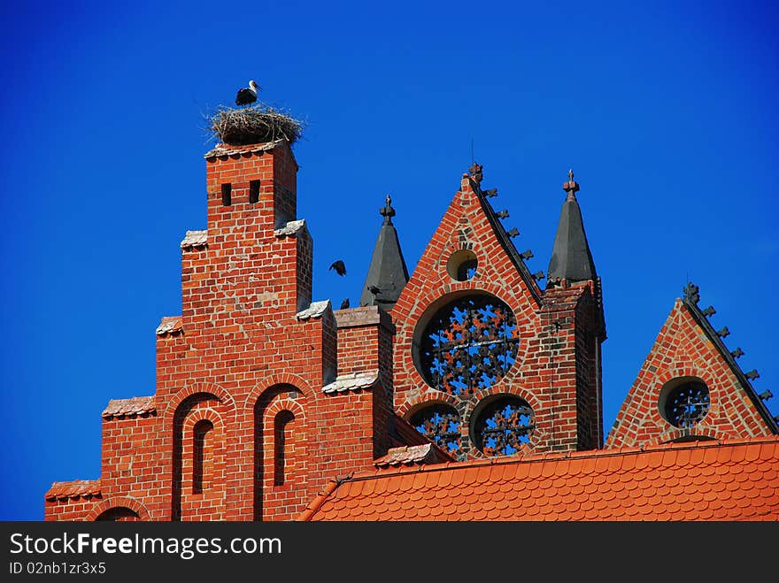 Stork nest, gothic architecture, Germany