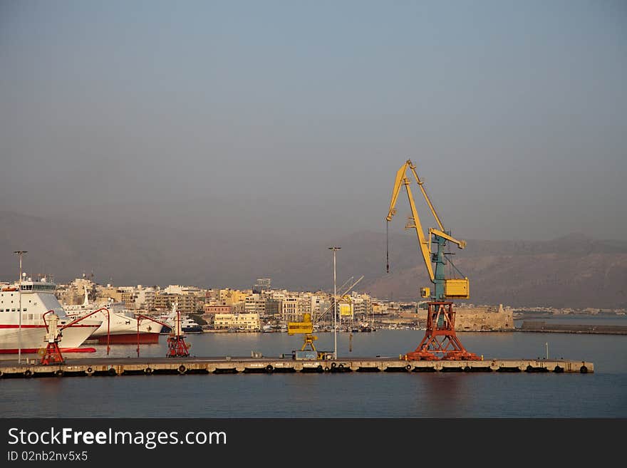 Port cranes in Iraklion Crete Greece