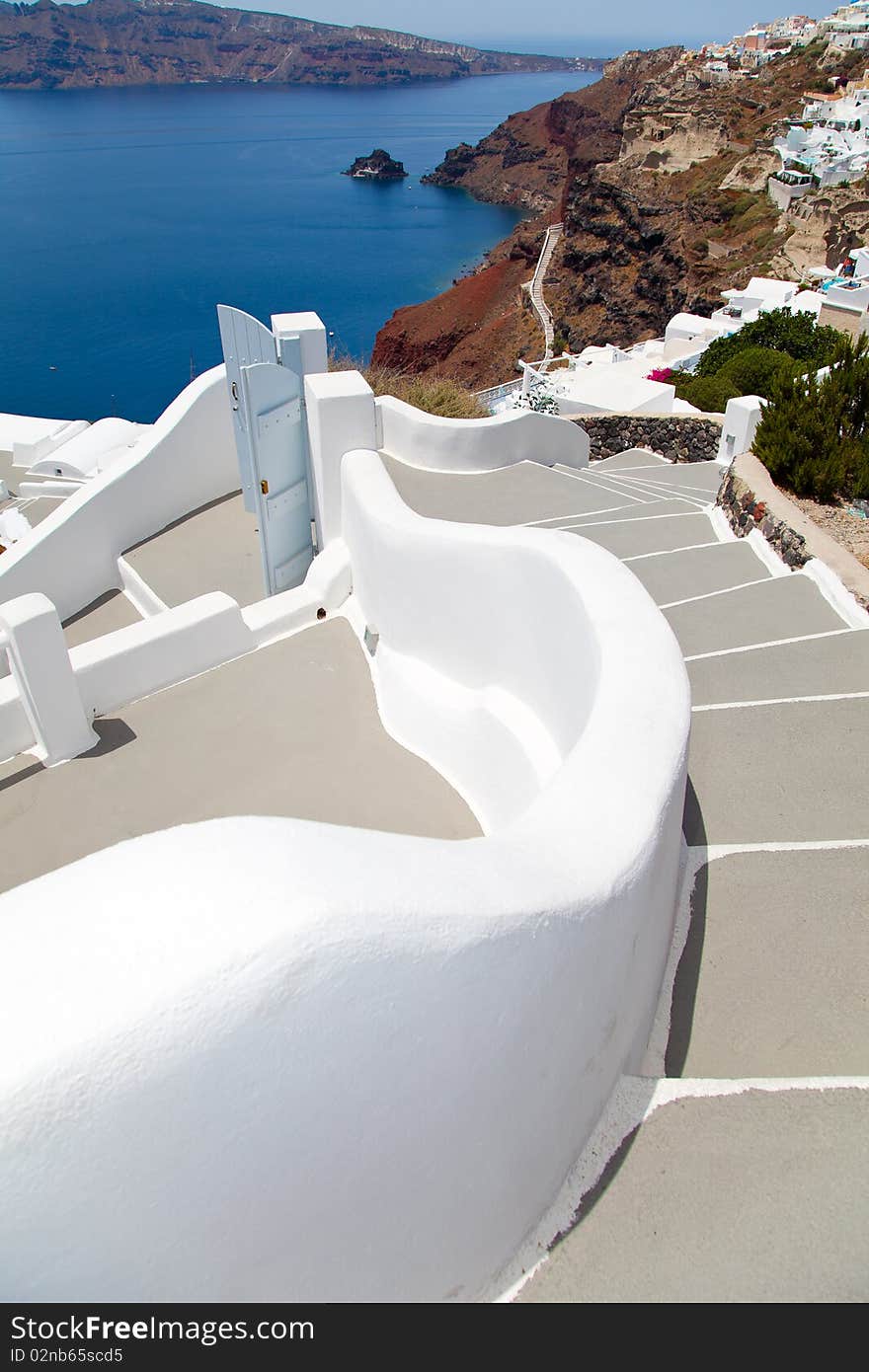 Santorini beautiful volcanic island in Greece landscape with blue churches, windmills and volcanic caldera