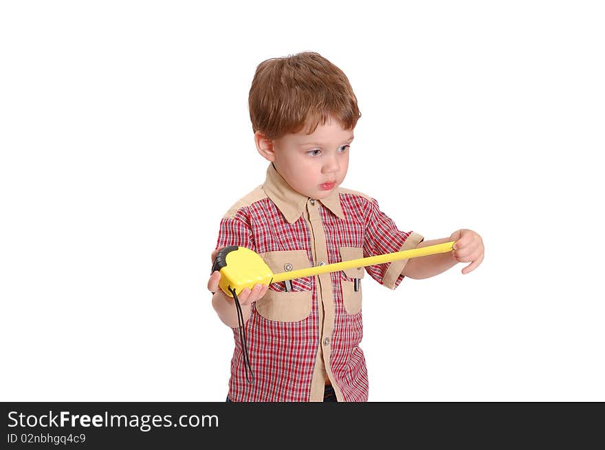 Little boy with a roulette on the white