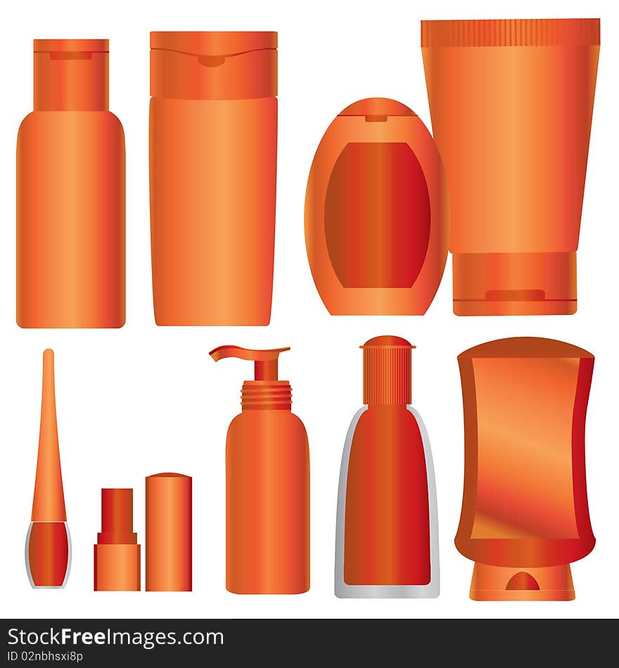 Vector Set Of Bright Orange Cosmetics Packages