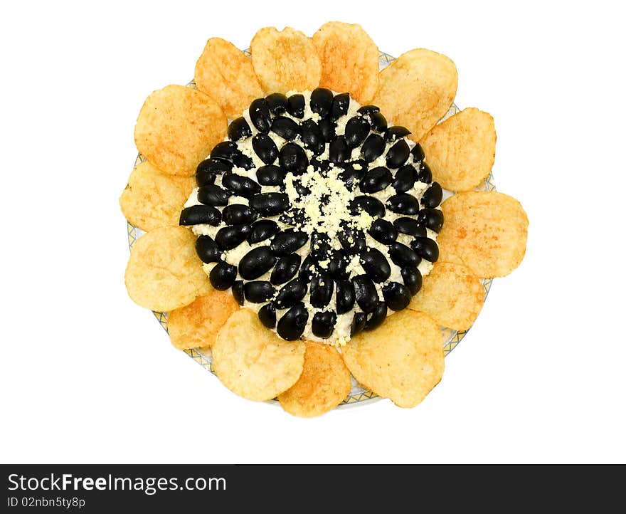 Salad in the form of a sunflower