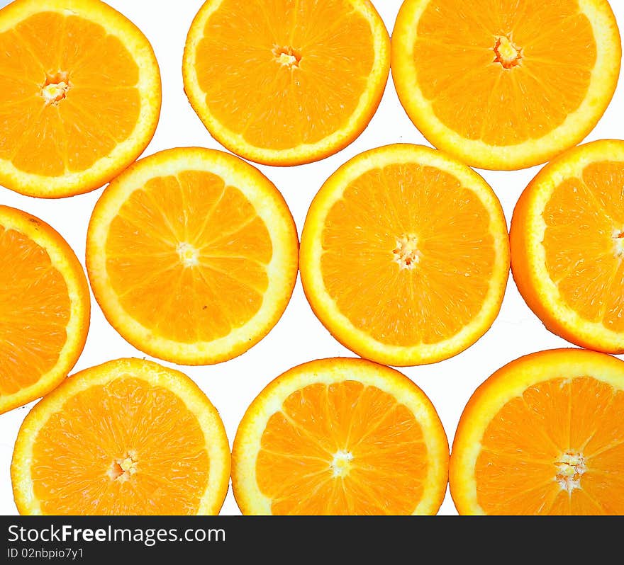 Orange slices on a white back ground. Orange slices on a white back ground