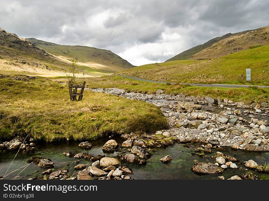 A landscape in the Lake District, England.