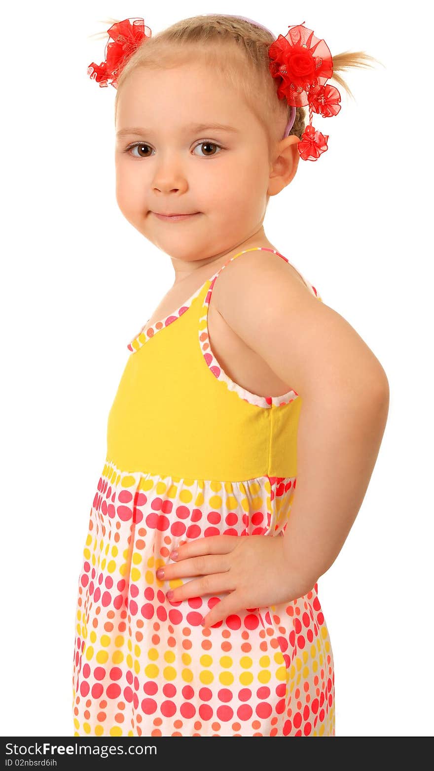 Little funny girl on white background