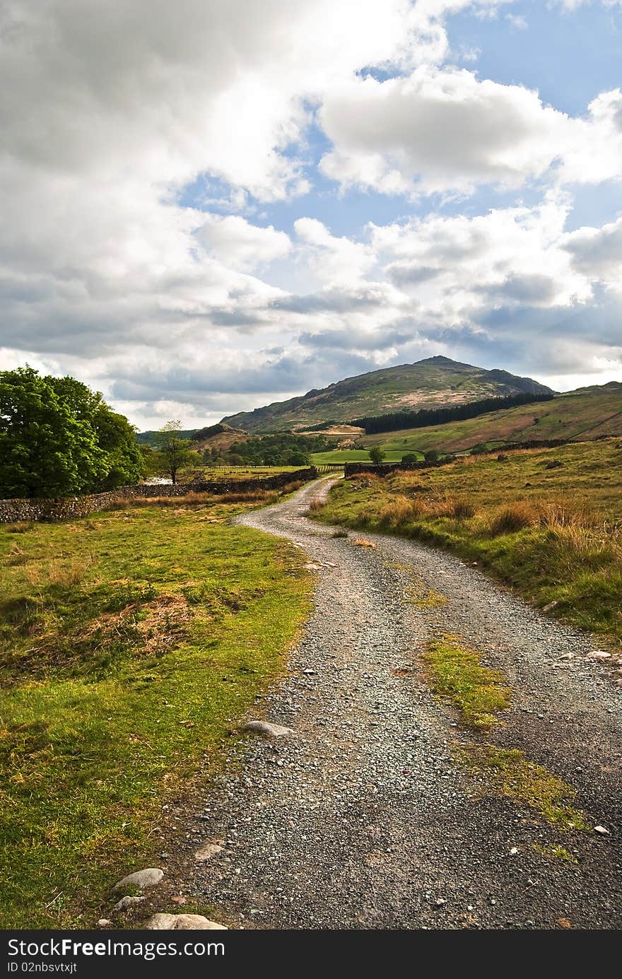 A landscape in the Lake District, England.