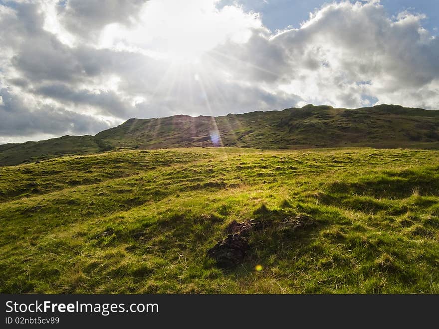 A landscape in the Lake District, England.