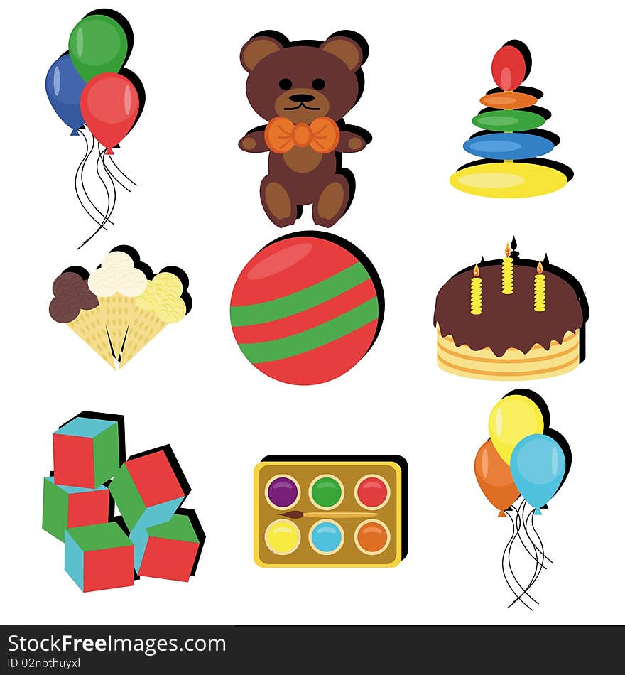 Set with birthday party objects