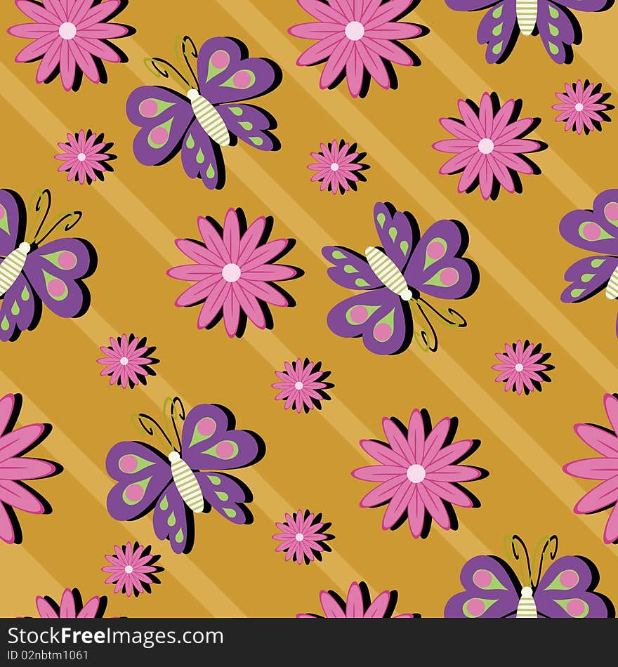 Seamless background with butterflies and flowers