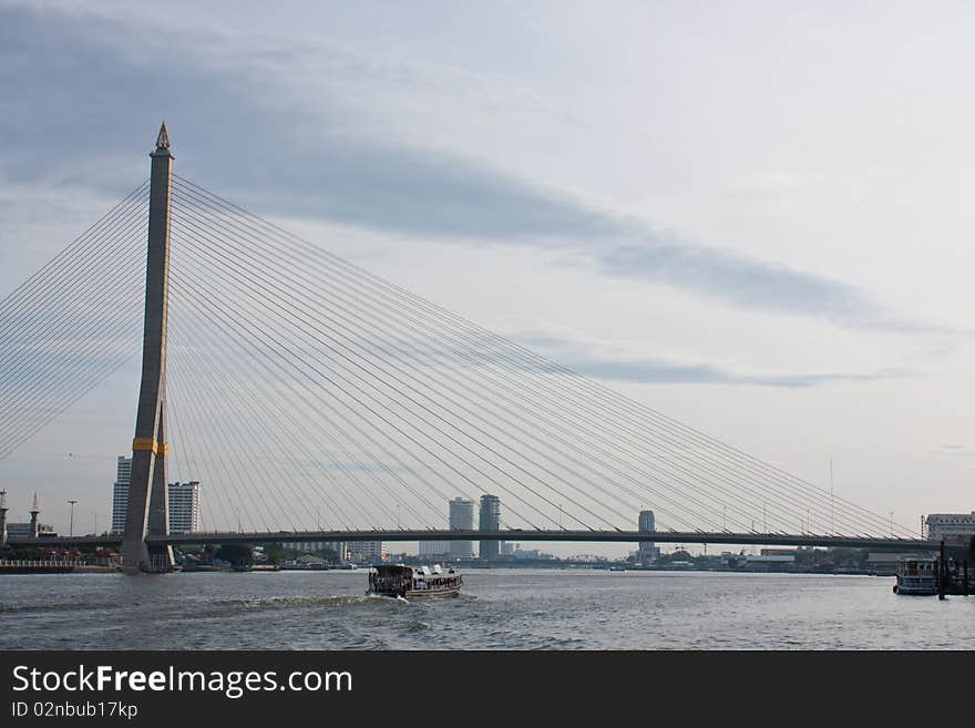 Bridge in the morning,bridge and the river in the bangkok