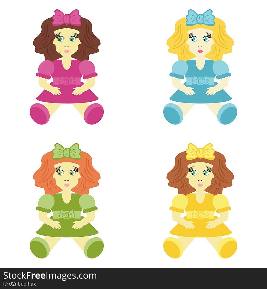 Four dolls on white background