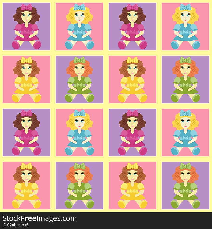 Background with dolls and squares