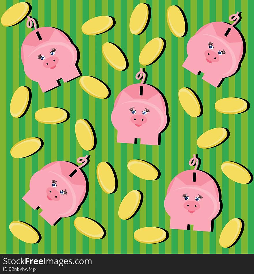 Background with piggy banks and coins