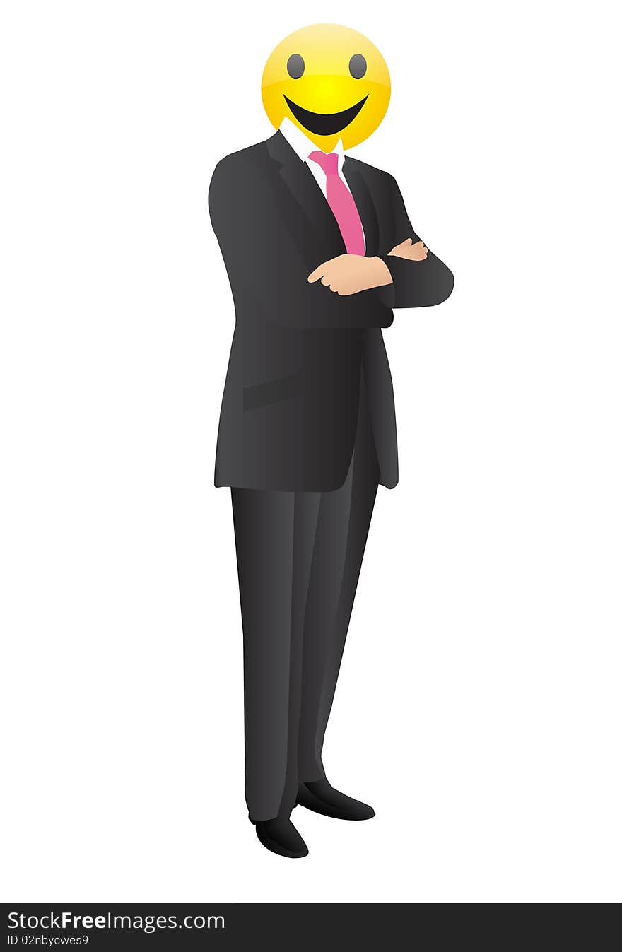 Illustration of the man in the suit with smile instead of the head. Illustration of the man in the suit with smile instead of the head