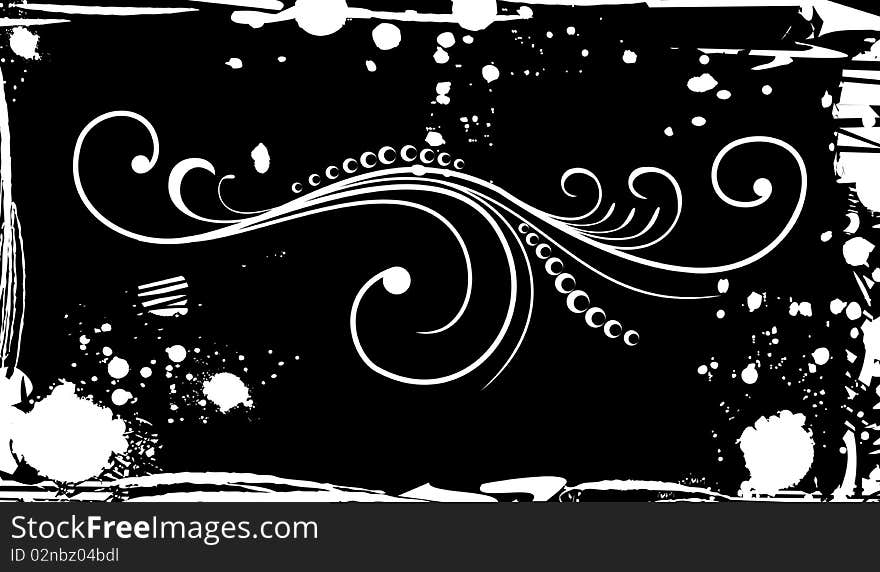 Illustration ornate grunge for design in black and white. Vector