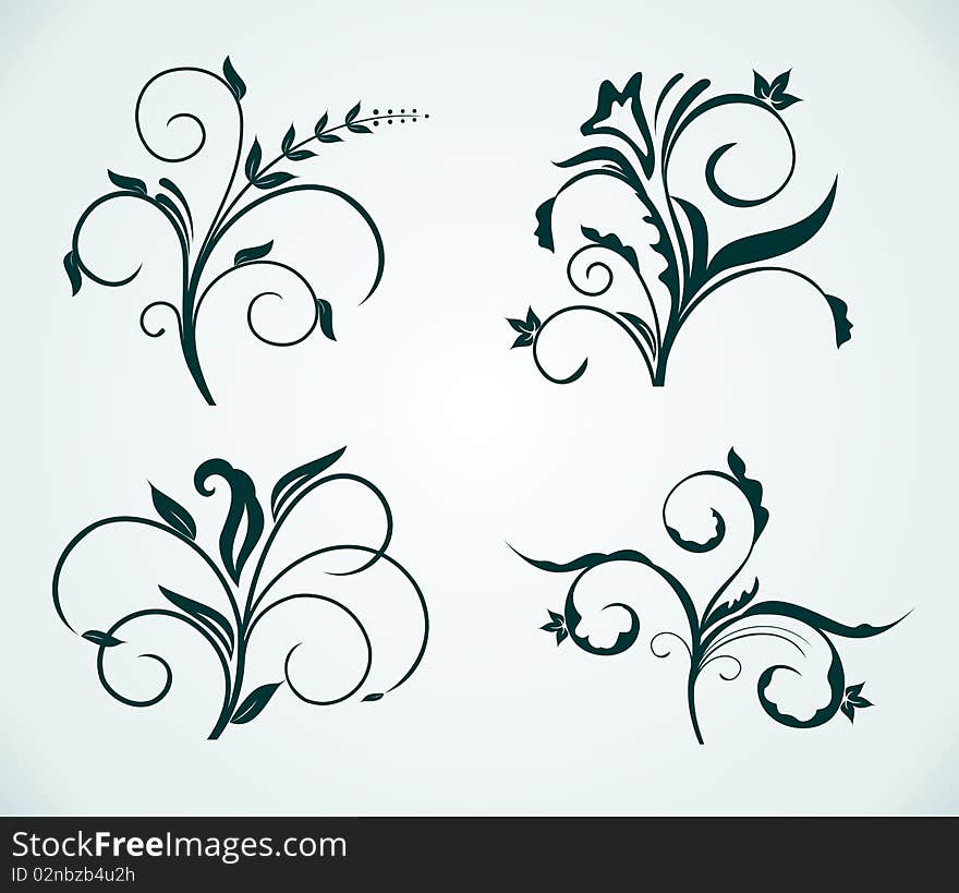 Illustration of curled flowers ornament collection. Vector