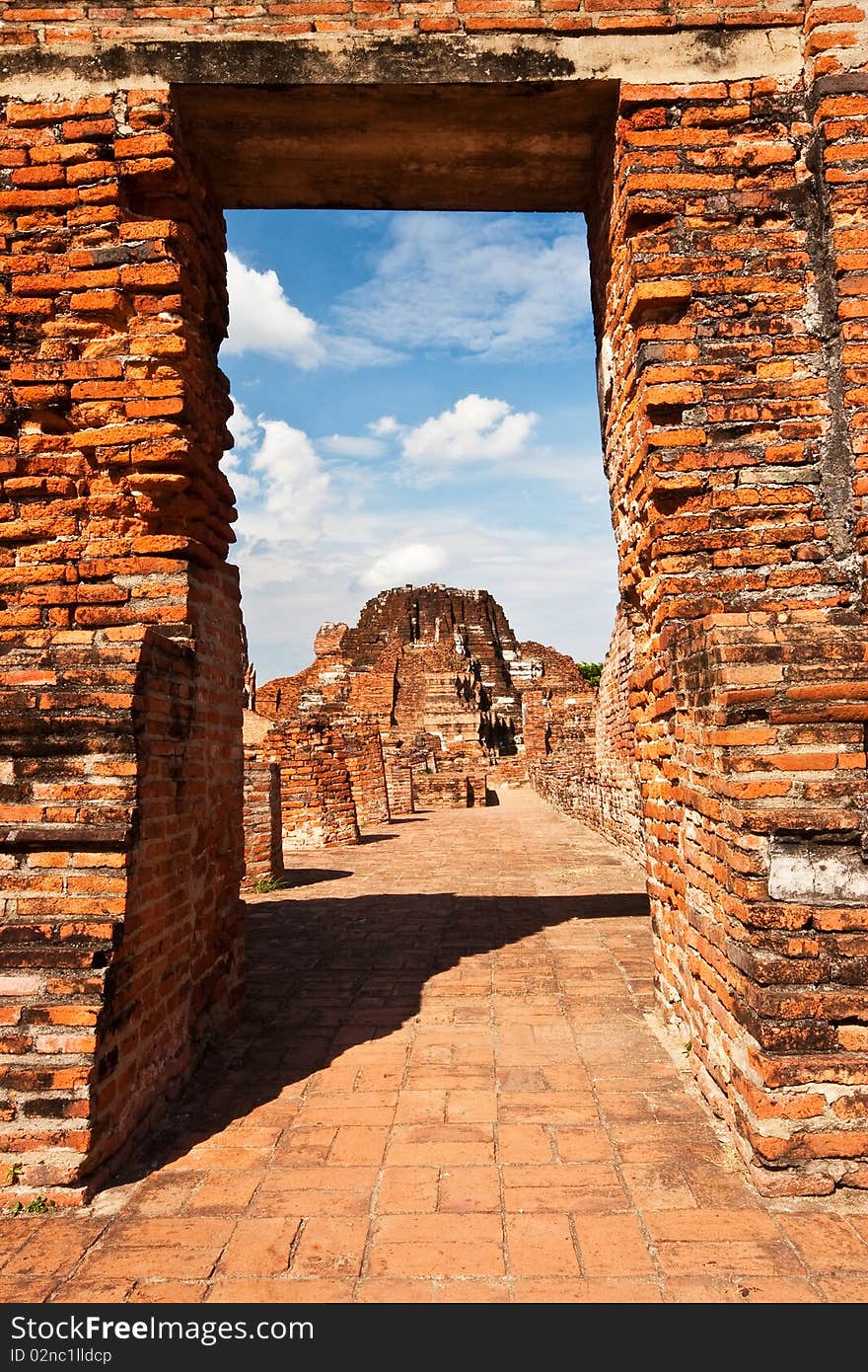 The door which build from brick in ancient temple of Thailand. The door which build from brick in ancient temple of Thailand