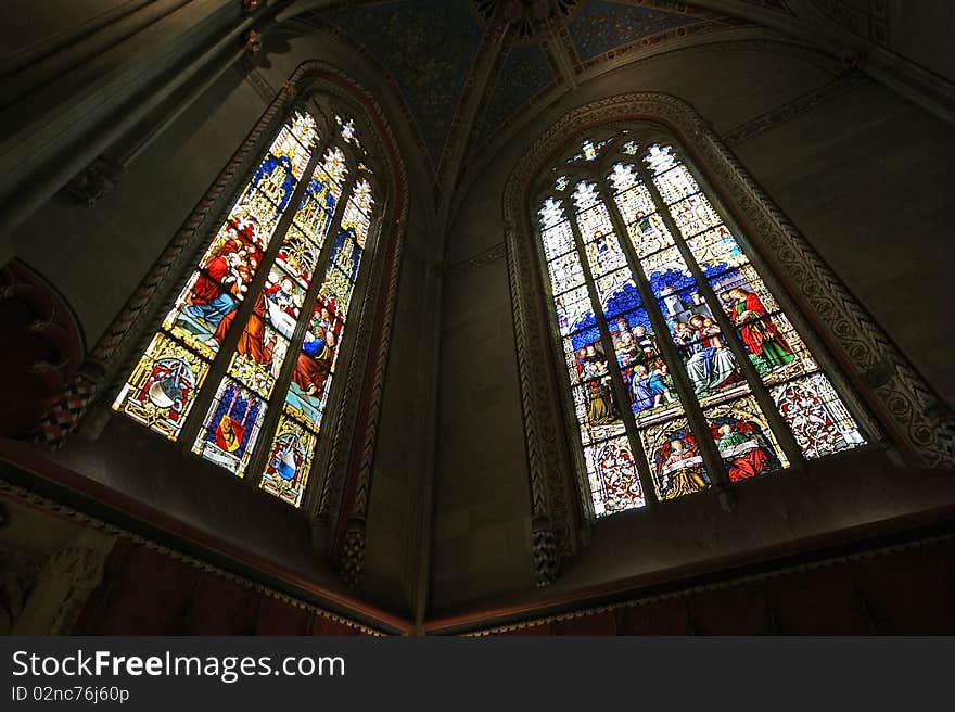 Switzerland, Geneva, stained glass window in the Cathedral of St. Peter