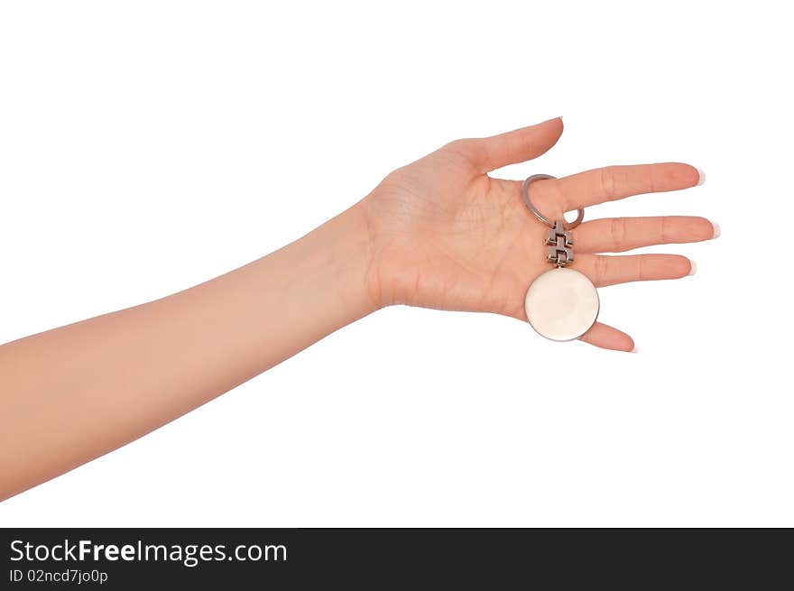 Woman holding key ring in the hand. Woman holding key ring in the hand