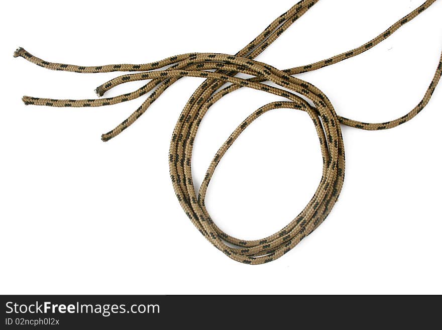 Rope with knot close up. Isolated on white background.