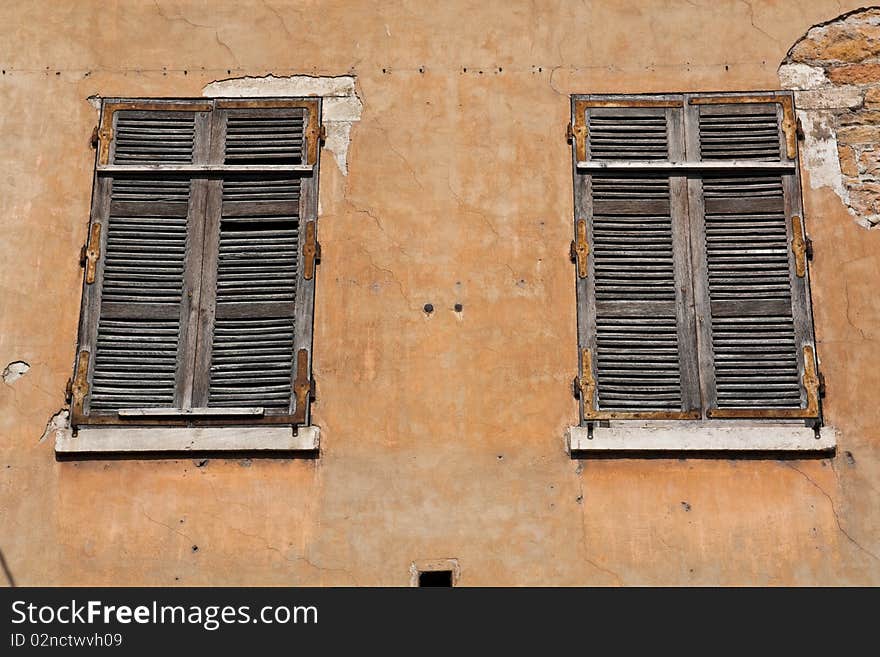 A double european style windows on the building in Lyon, France