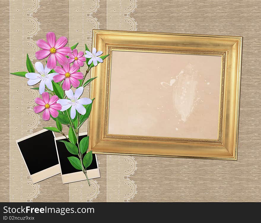 Vintage photo frame over grunge sack background