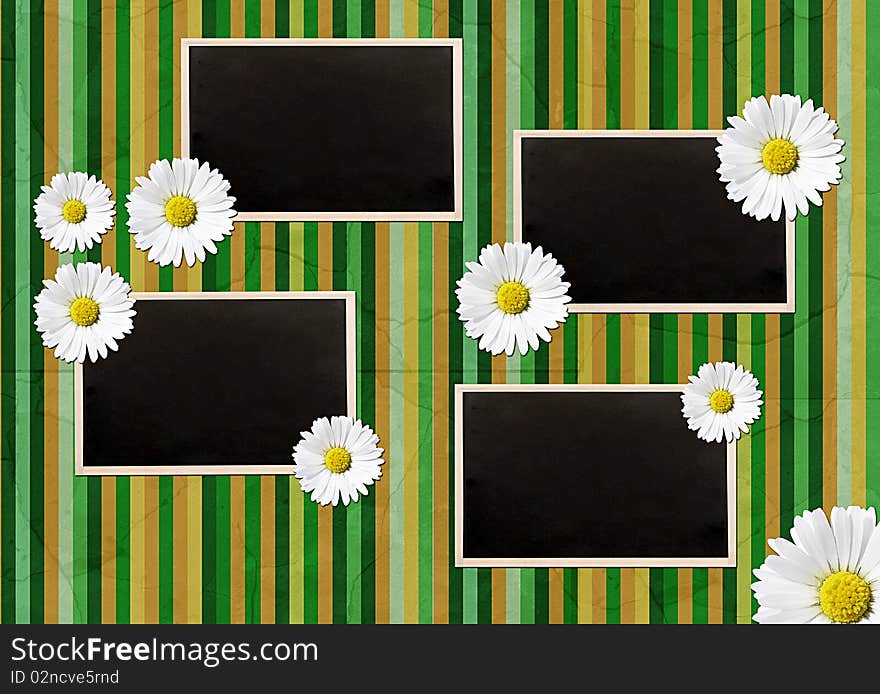 Vintage photo frames over striped background