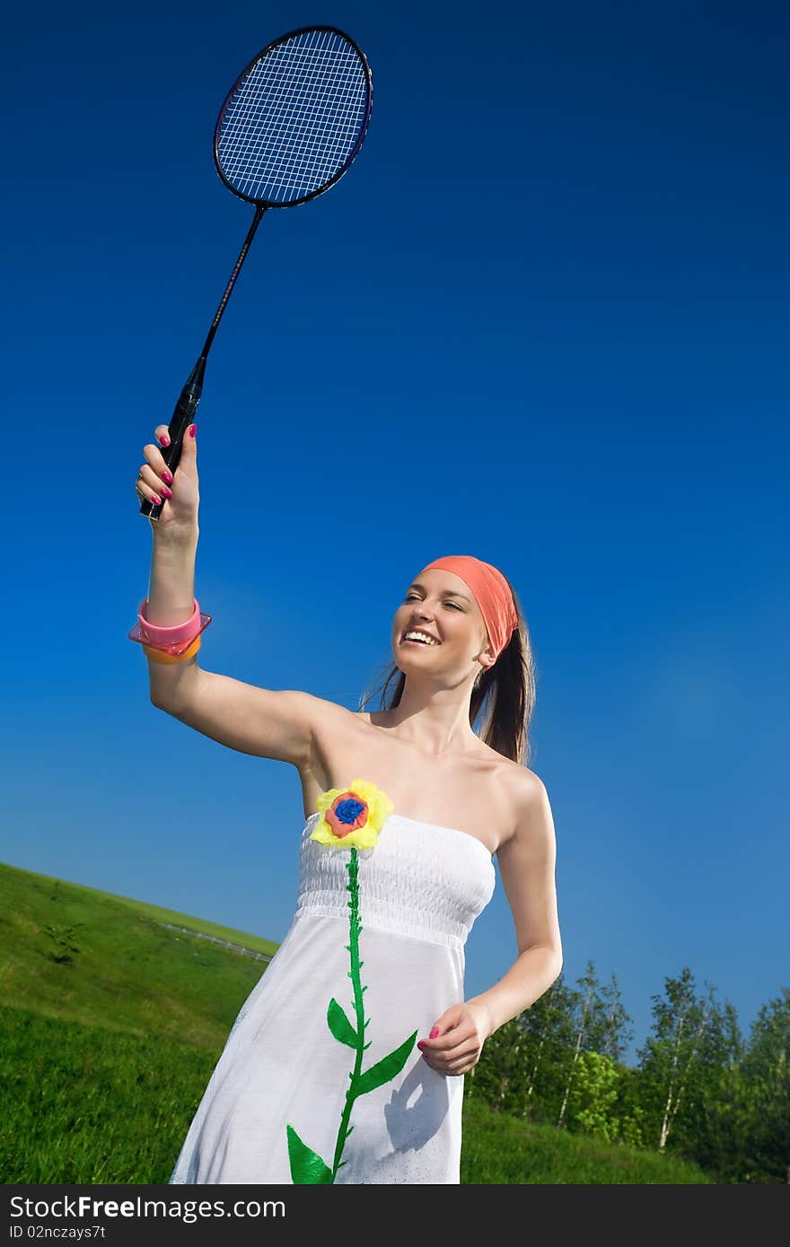 Smiling Girl With Racket