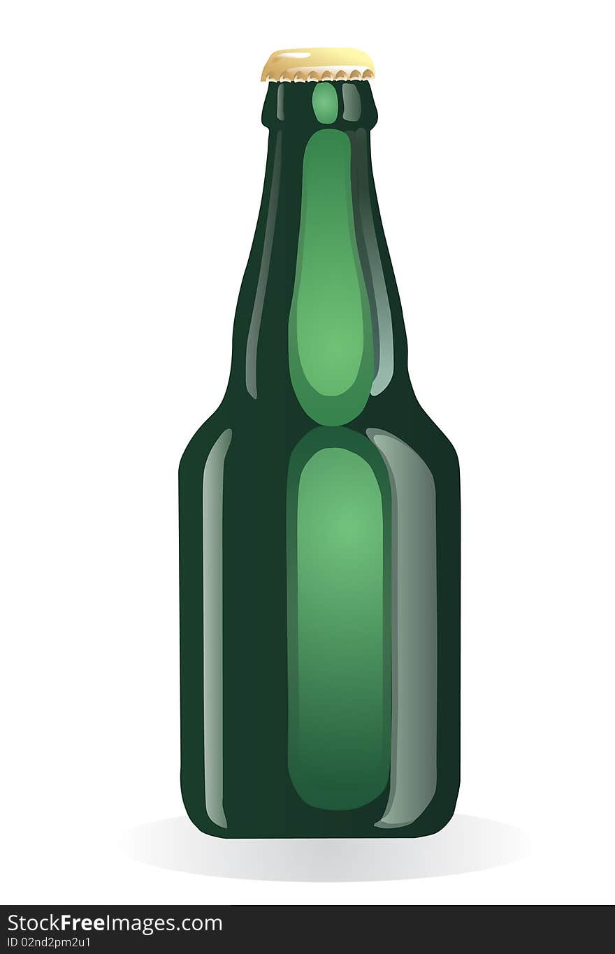 Green beer bottle on white background