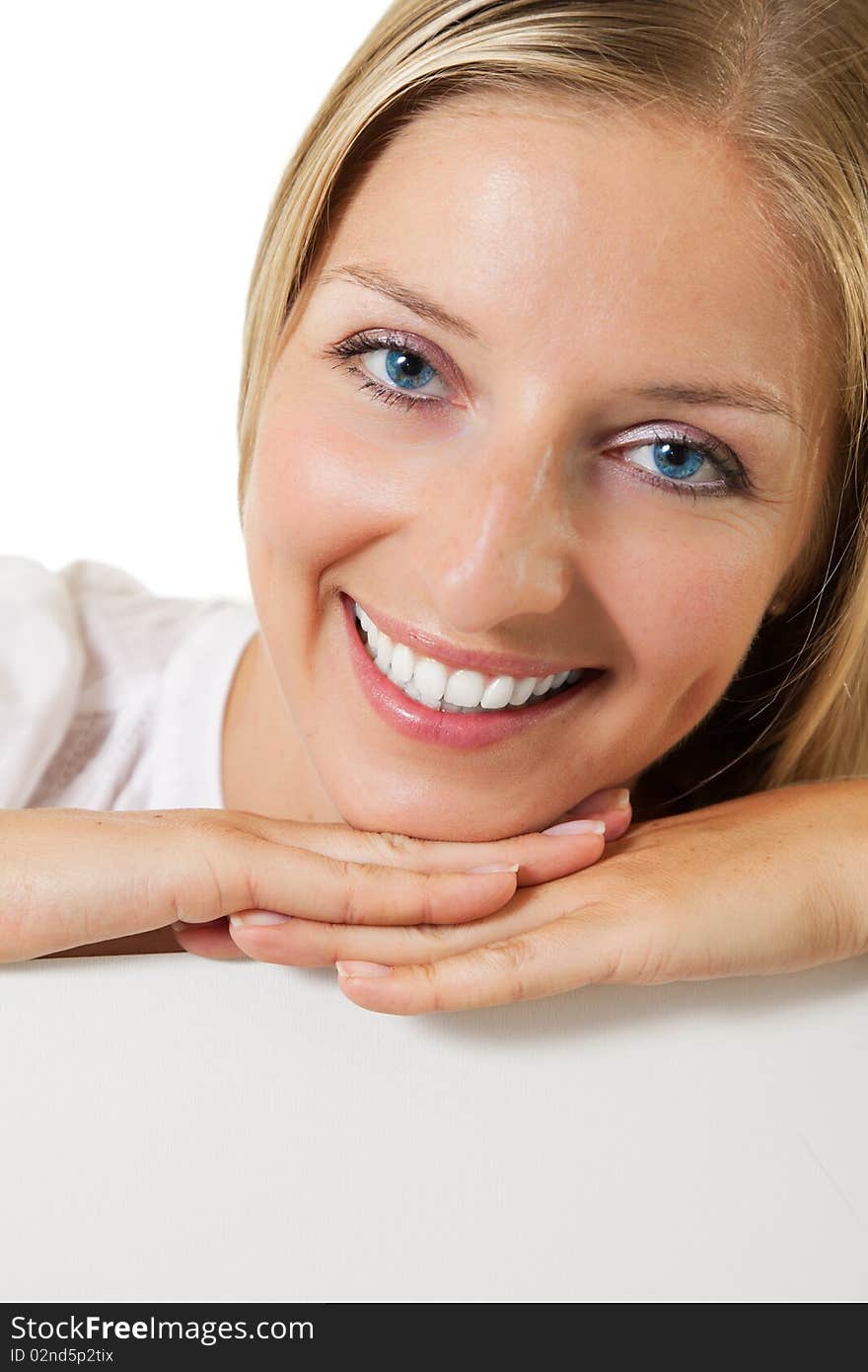 Caucasian young woman portrait on white isolated background