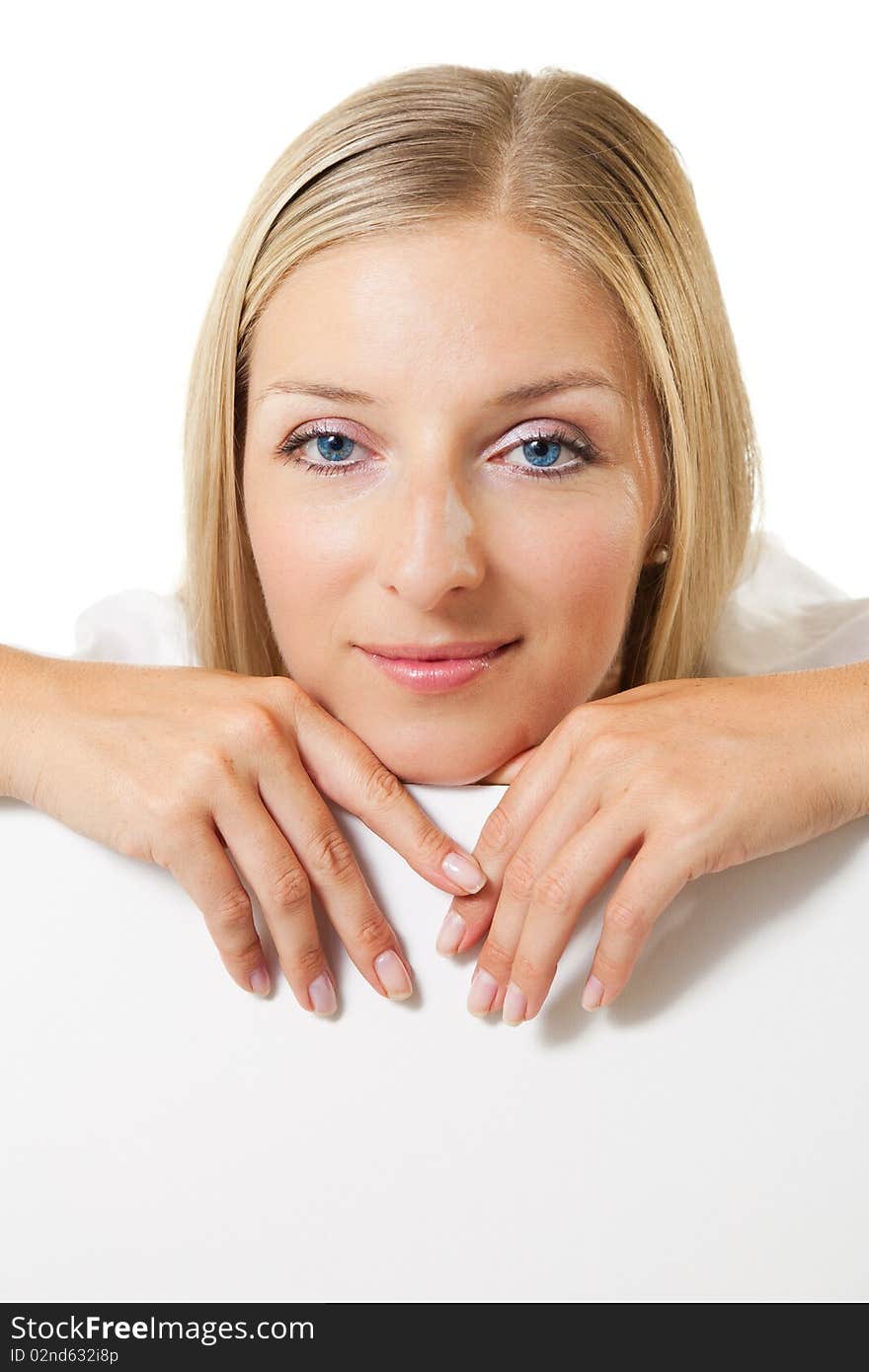 Caucasian young woman portrait on white isolated background