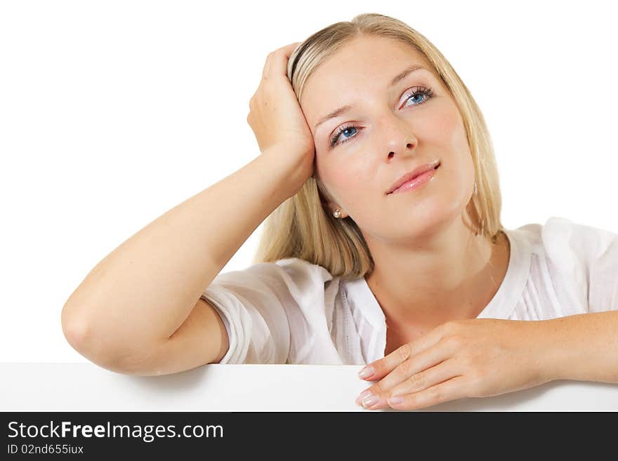 Caucasian young woman portrait on white isolated background