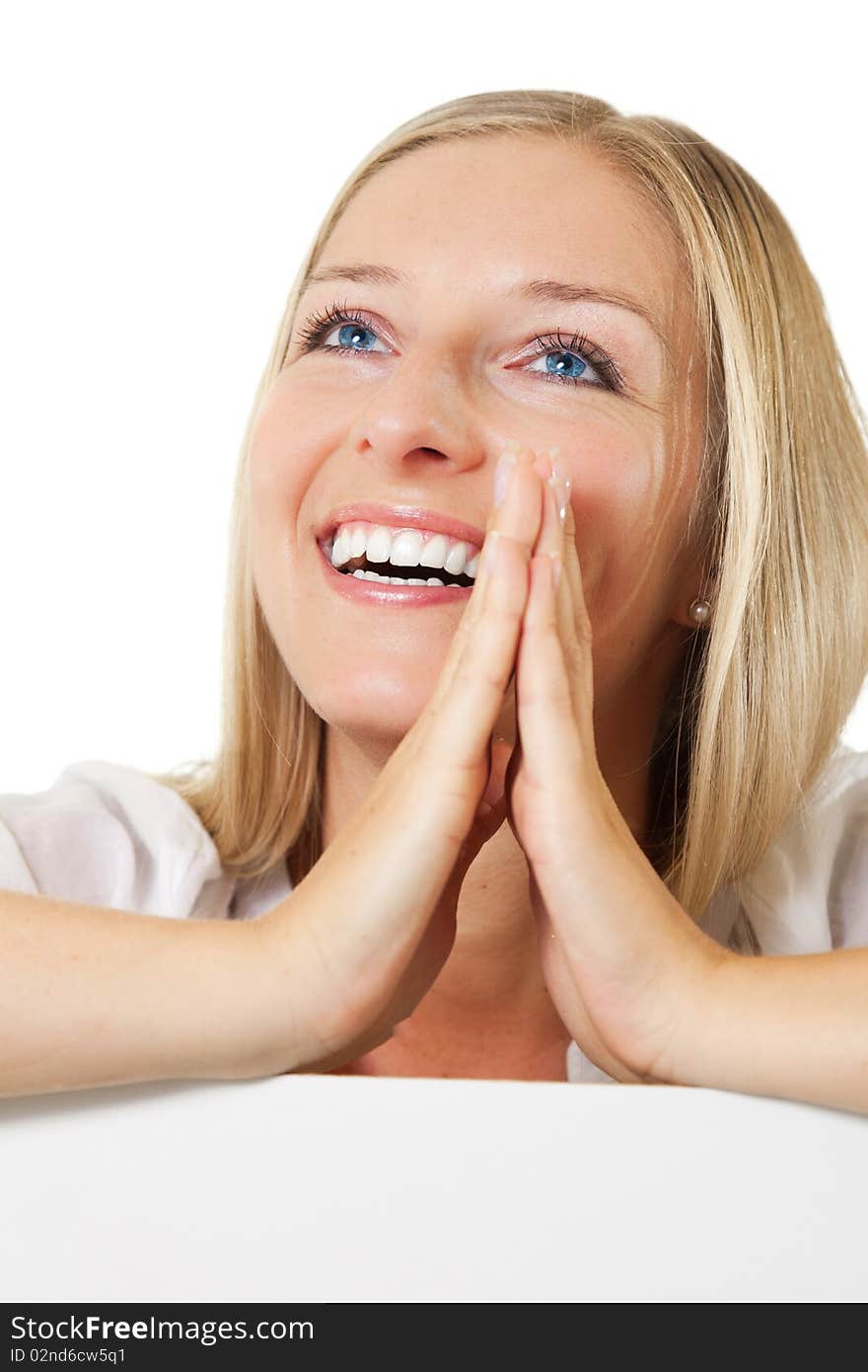 Caucasian young woman portrait on white isolated background