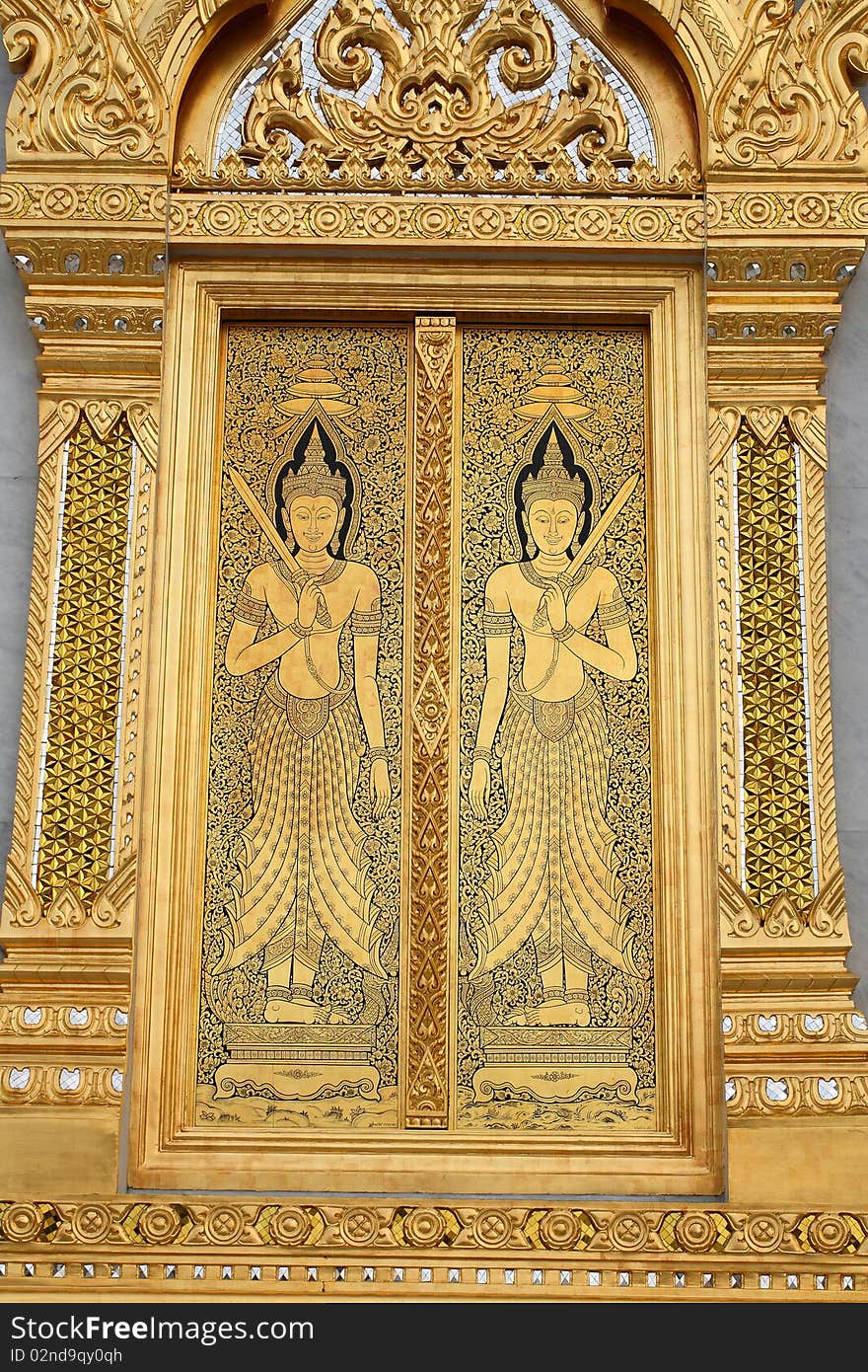 Traditional Thai art on a window shutter