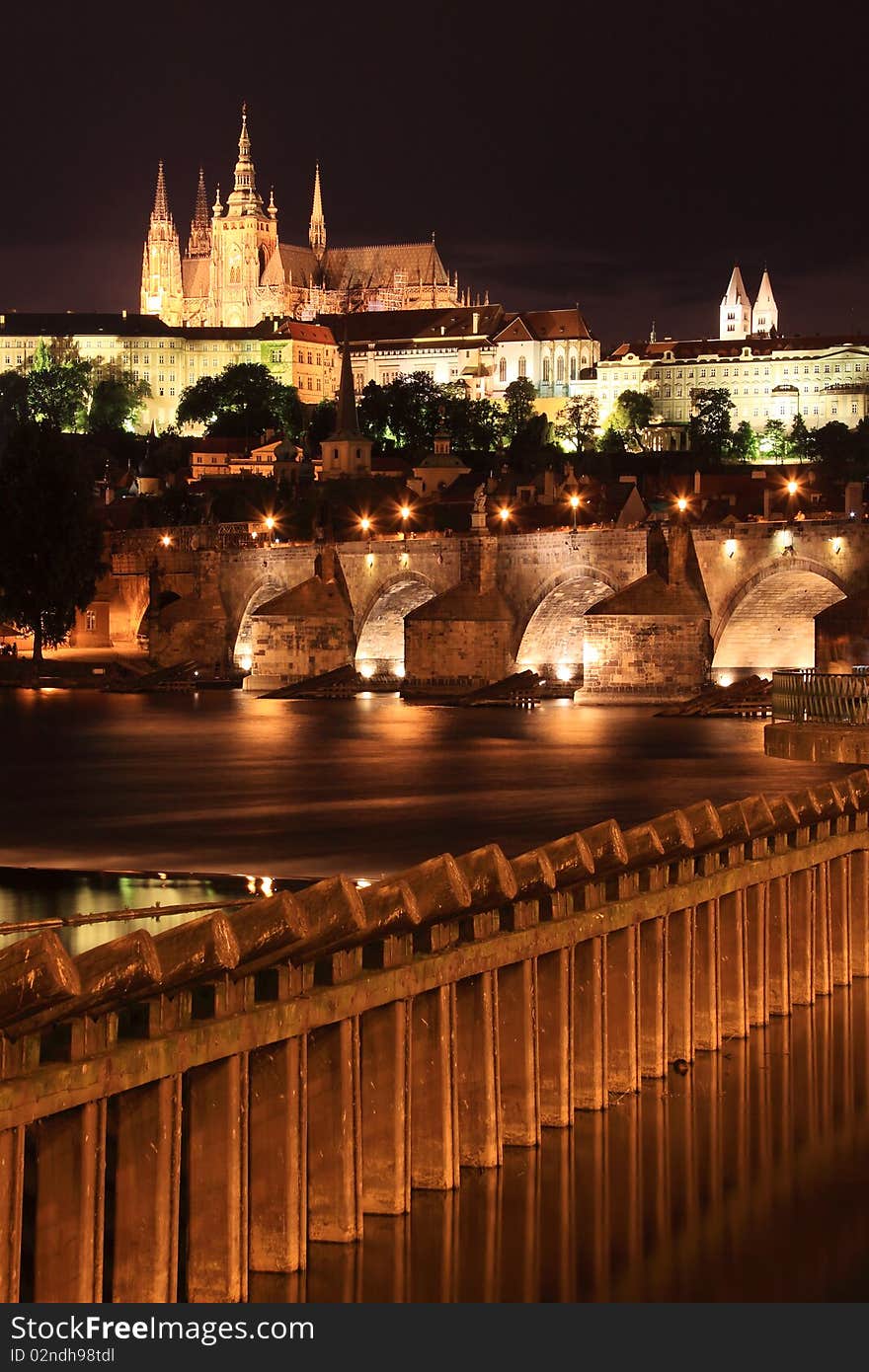 Prague gothic Castle and Charles Bridge in Night