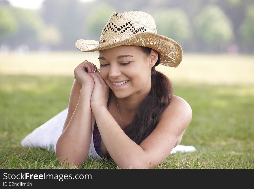 Girl wearing summer hat