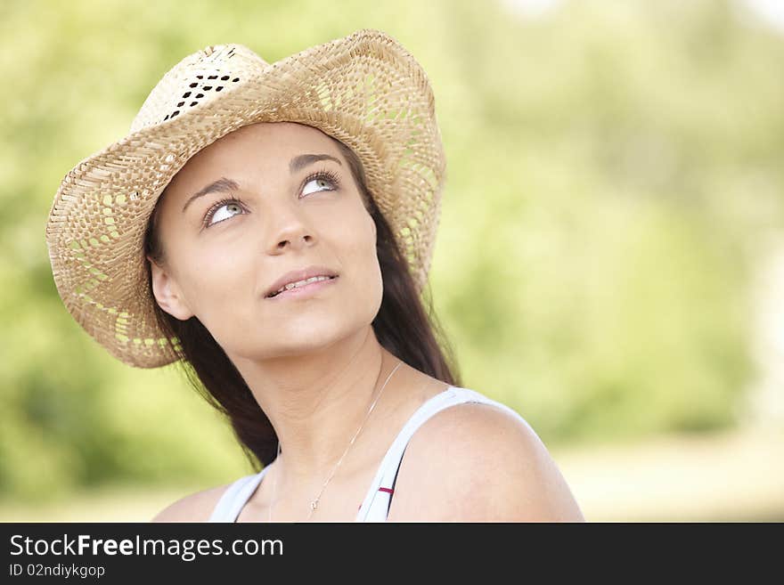 Girl wearing summer hat