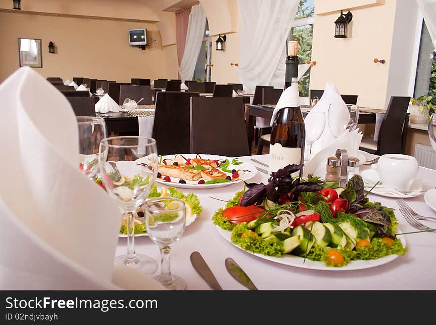 Beautiful served table is waiting for the visitors