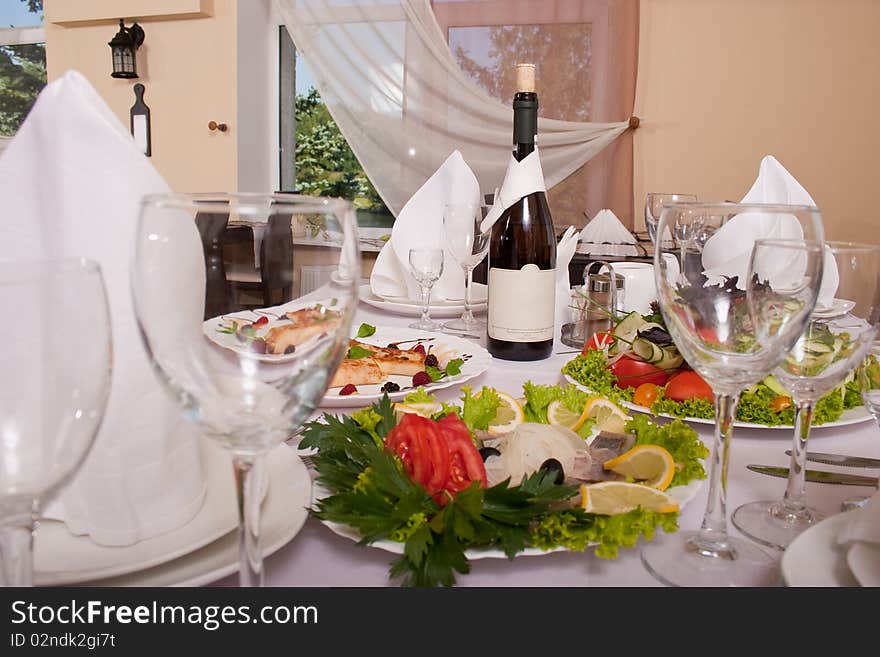 Beautiful served table is waiting for the guests