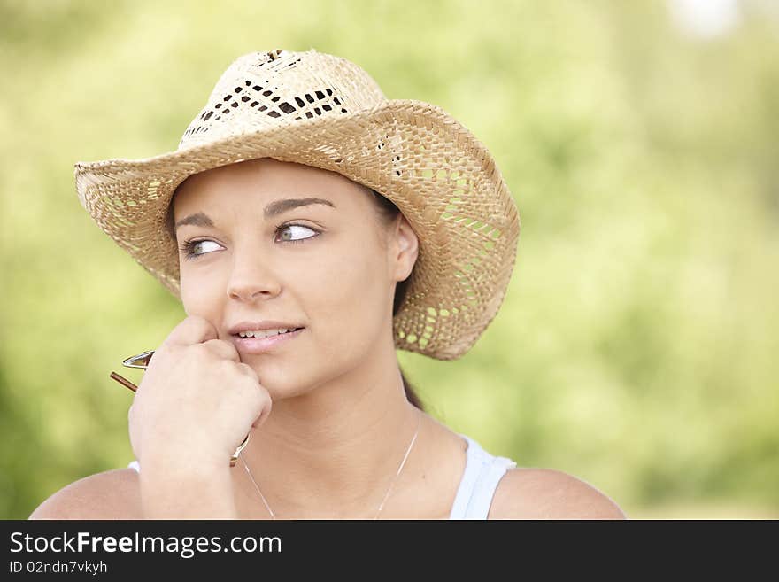 Girl wearing summer hat