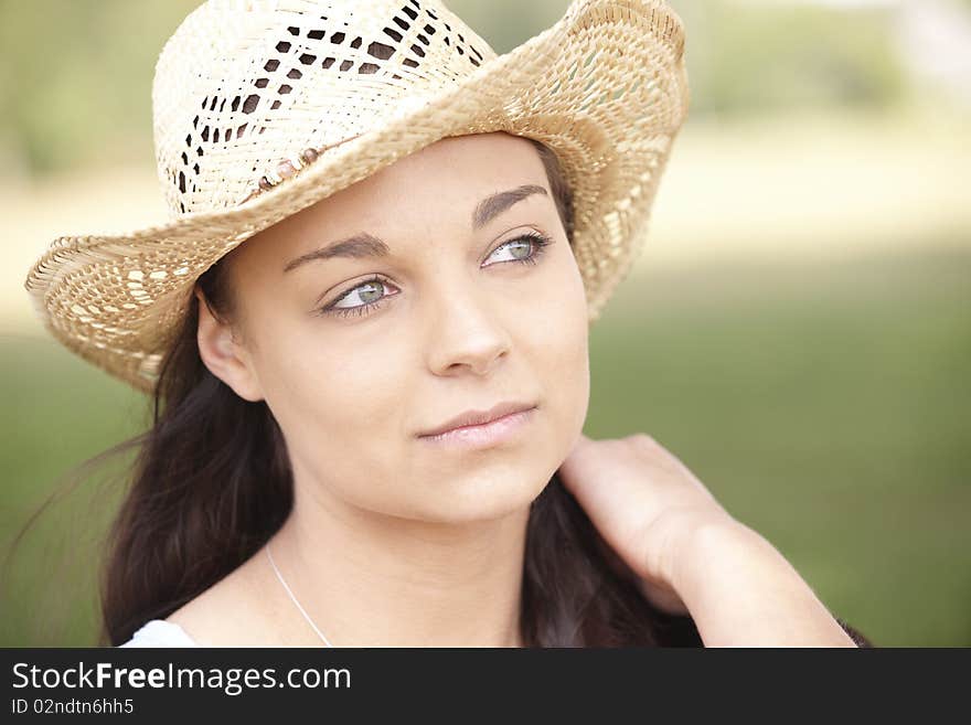 Girl wearing summer hat