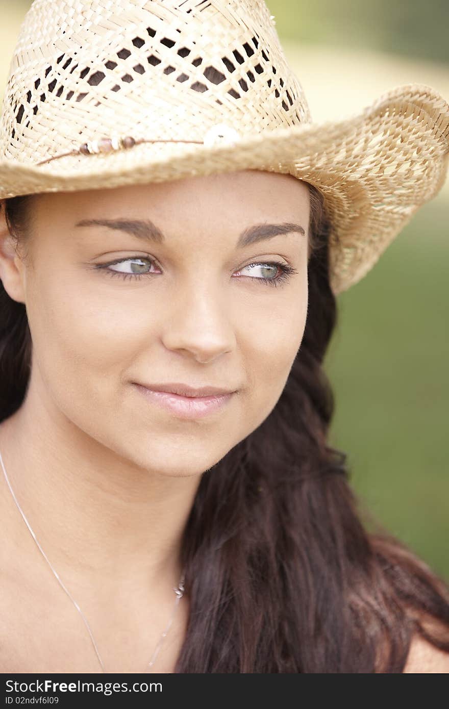 Girl wearing summer hat