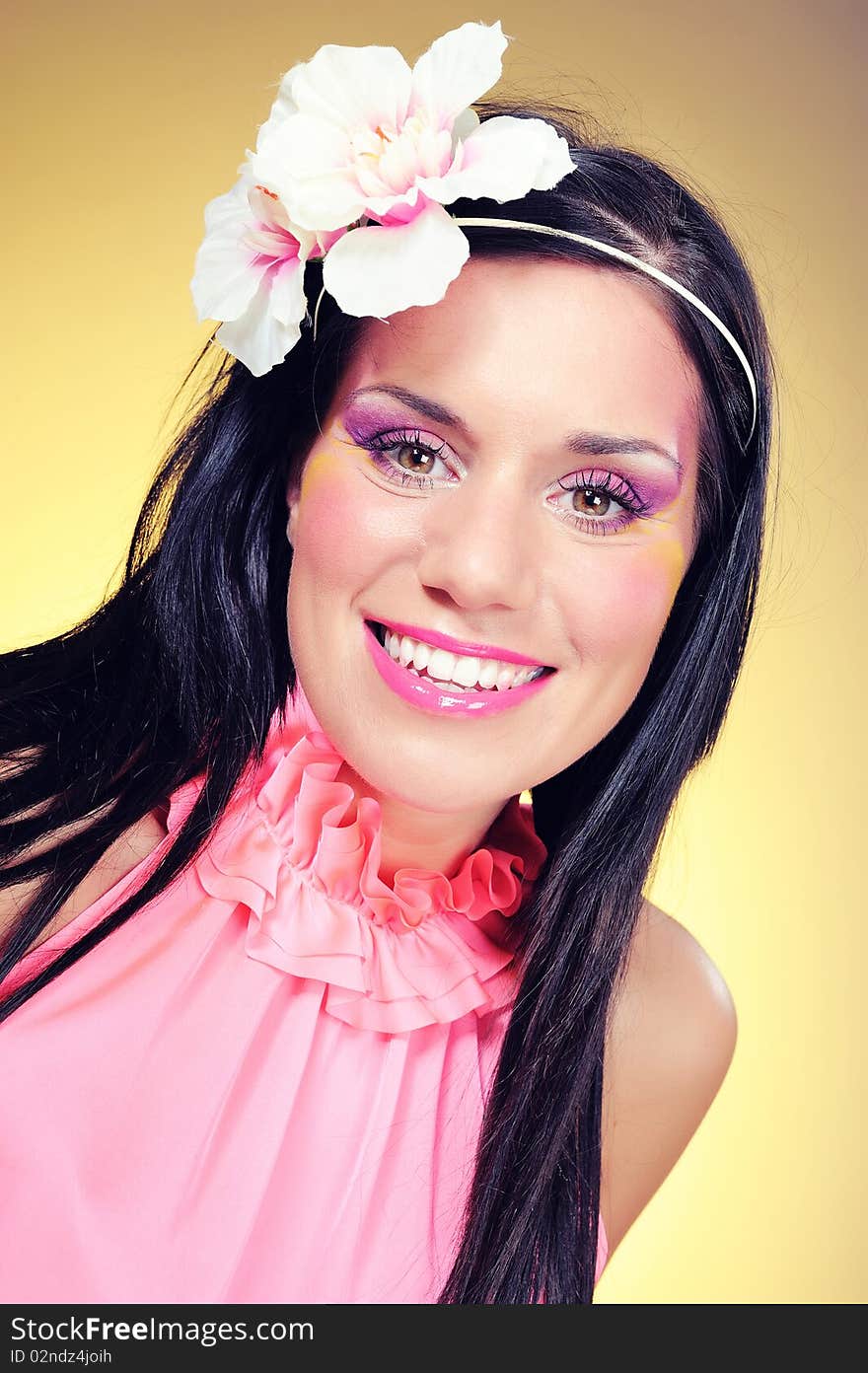 Portrait of young pretty model woman with creative make-up