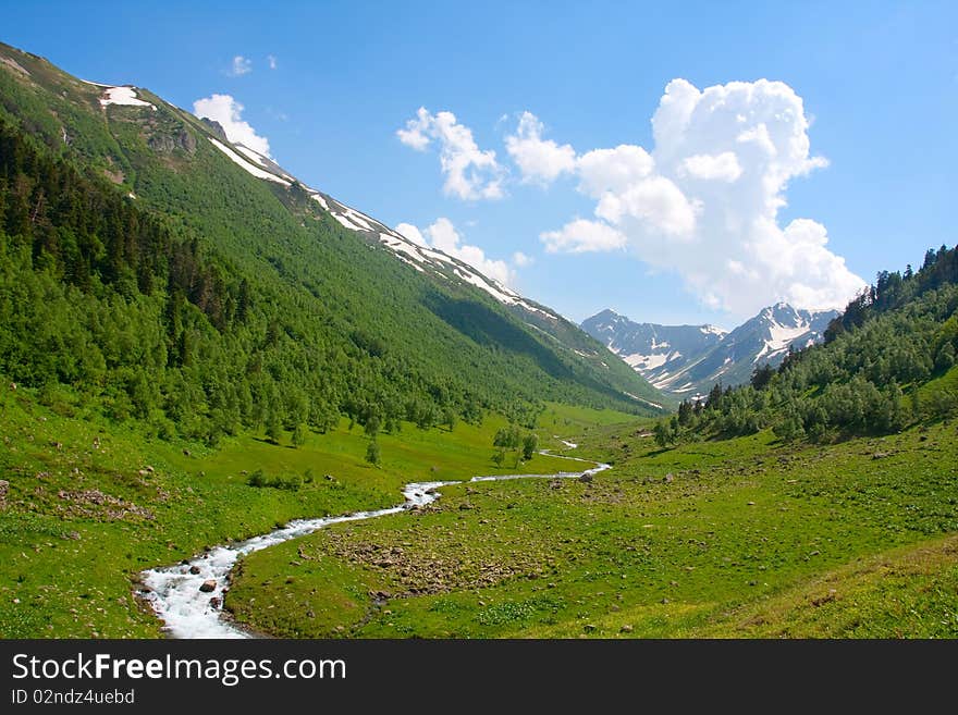 River in spring season in mountains