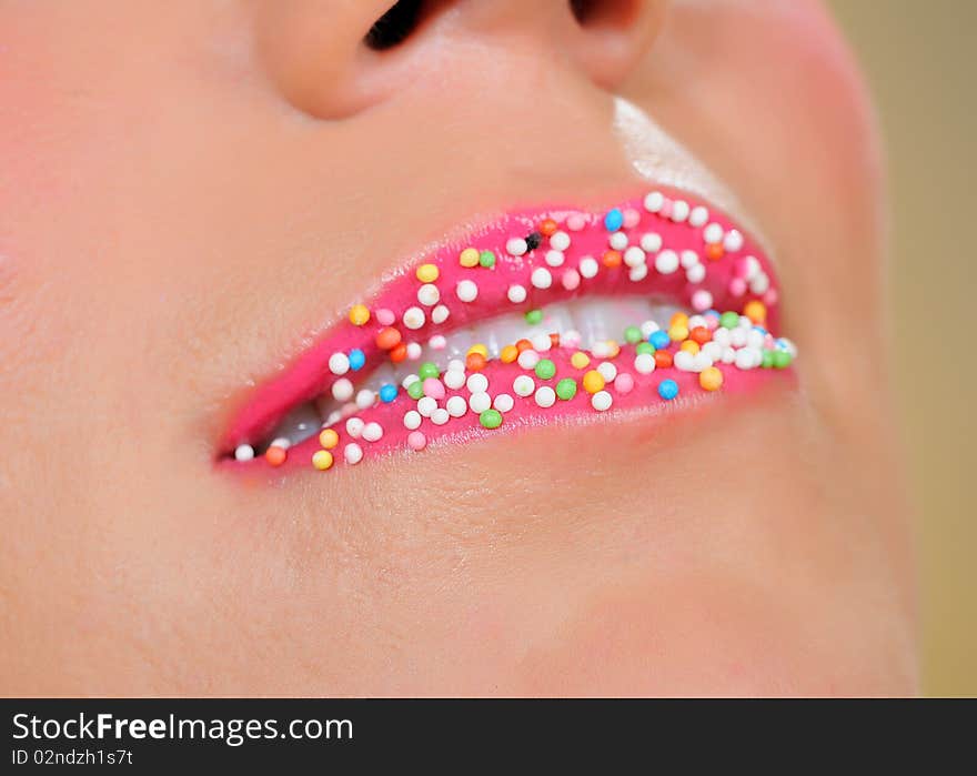 Beautiful Lips With Lots Of Sweet Candy Balls